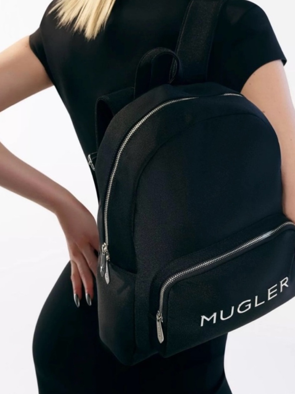 Mugler Black Logo Front-Pocket Backpack